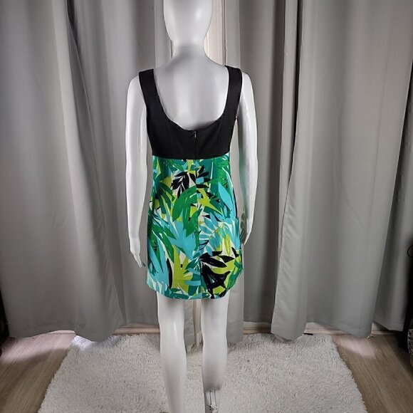 Alyx Women's Blue, Green, Black, Tropical Sleeveless Fitted Midi Dress Size 4 - Picture 3 of 11